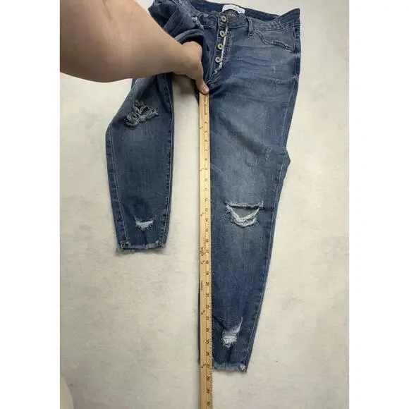 Kancan Womens Size 11 29 Estilo High Rise Distress Button Fly Jeans Medium‎ Wash - Picture 5 of 9